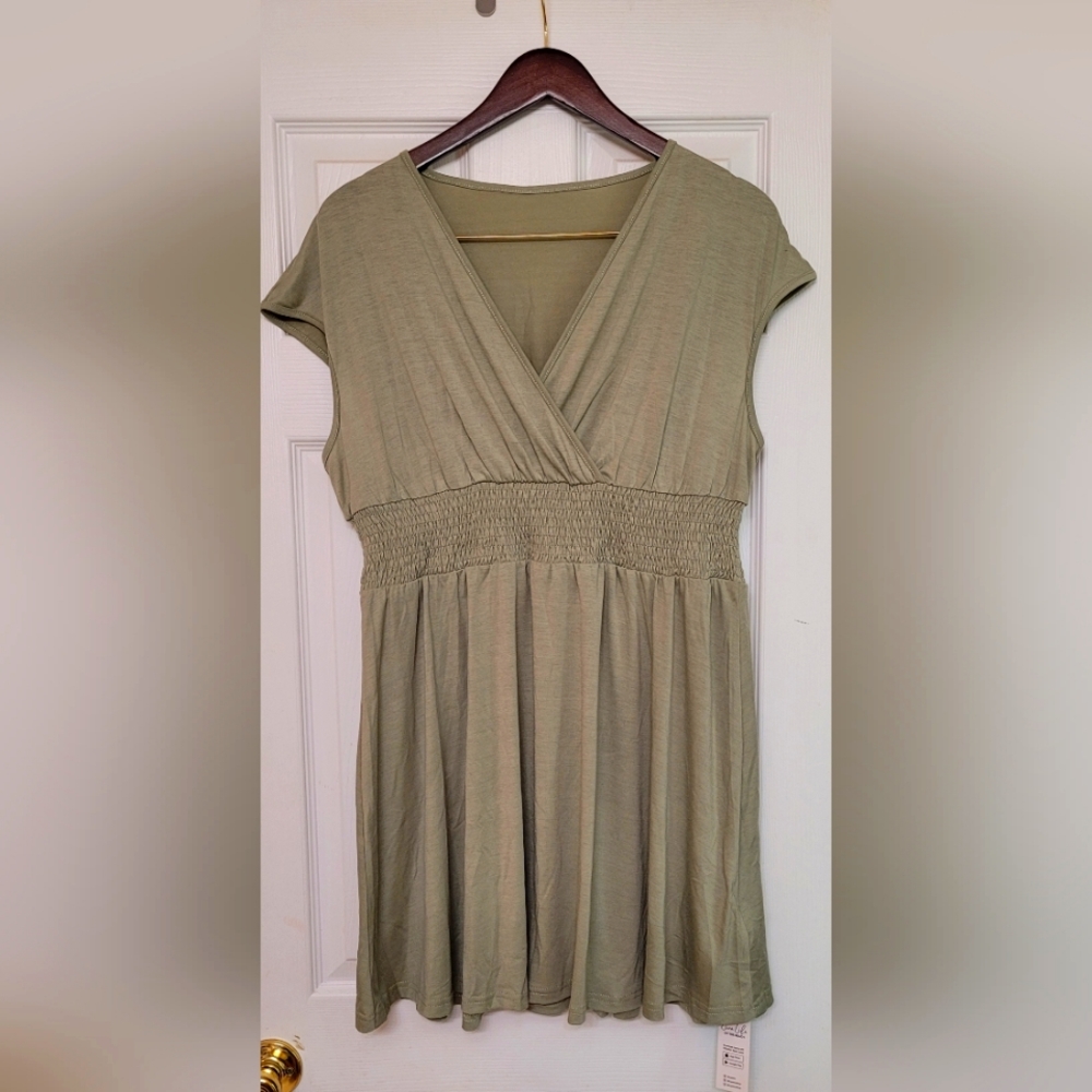 Surplice Smocked Mini Dress